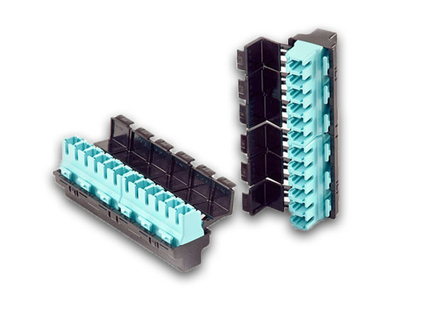 black and teal fiber optic adapters