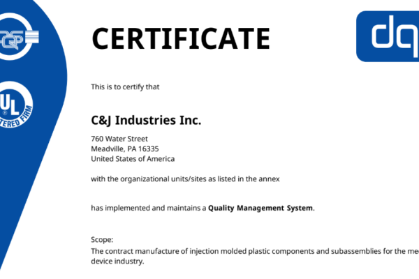 C&J Industries Receives ISO 13485 & ISO 9001 Recertification